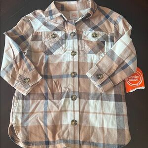 NWT-Wonder Nation Tan and Blue Plaid Flannel Shirt- size 18M